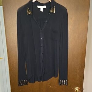 French Laundry Black Button-Up Shirt with Studded Accents
